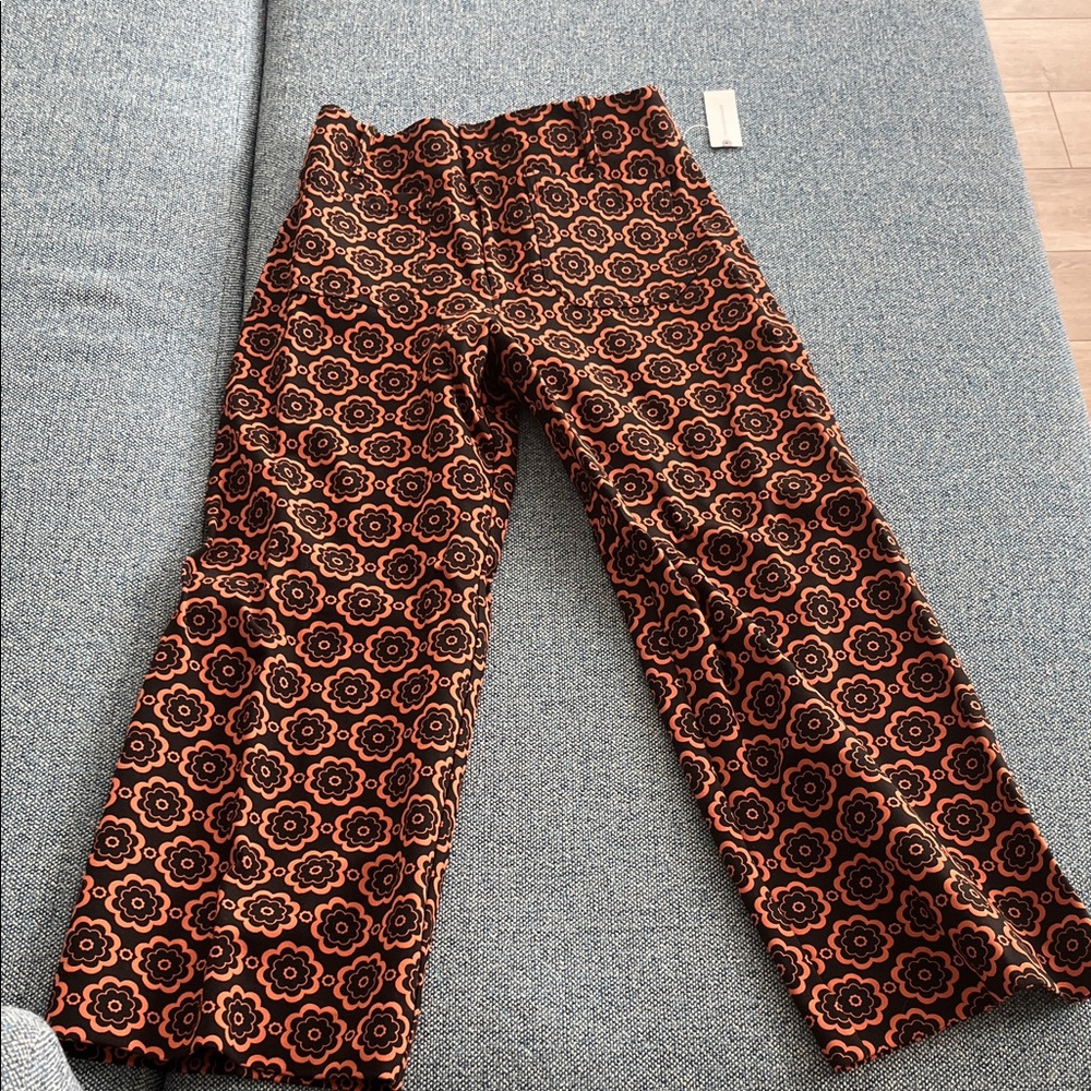 Maeve Black and Orange Patterned Cropped Pants